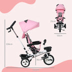 Metal Frame 6 in 1 Baby Push Tricycle with Parent Handle for 1-5 Years Old