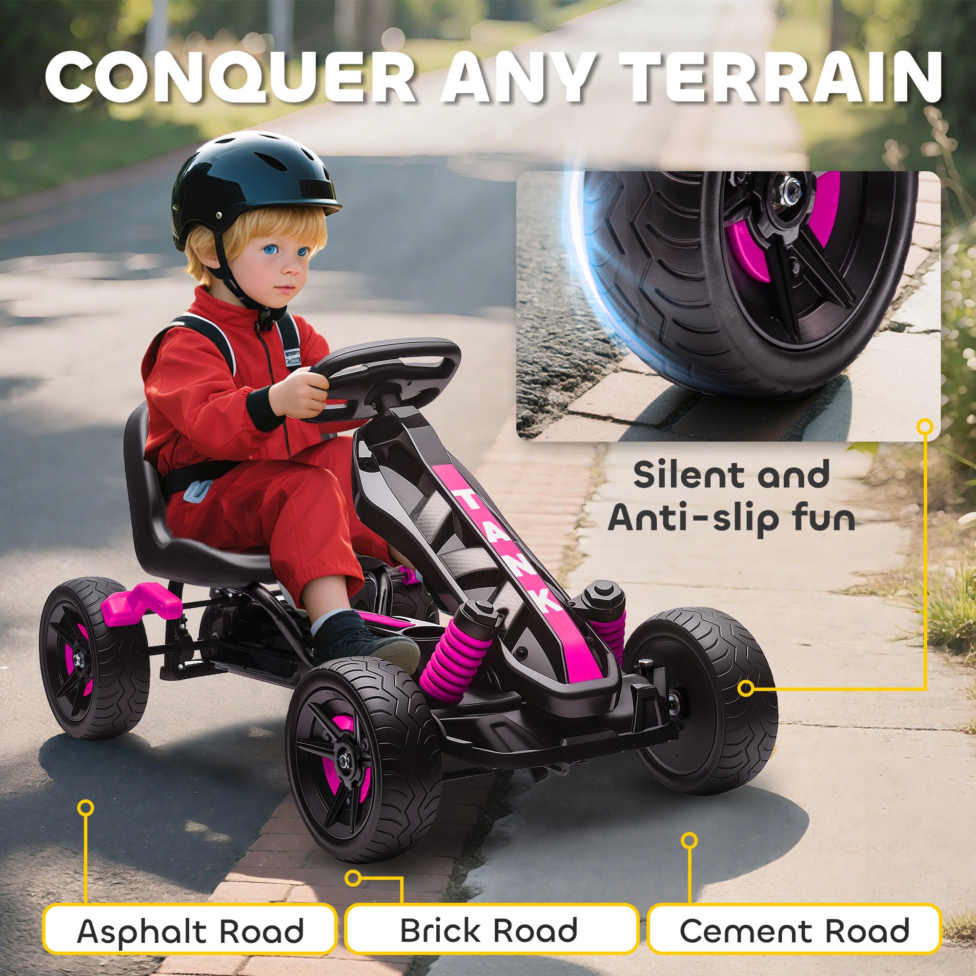 Pedal Go Kart for Kids Aged 3-6 Years, with Freewheel System, Brake, EVA Anti-Slip Wheels