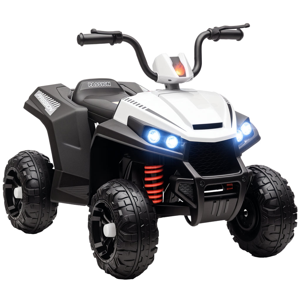 12V Kids Electric Quad Bike w/ Spring Suspension System, Forward, Backward, LED Light, Music, MP3, White
