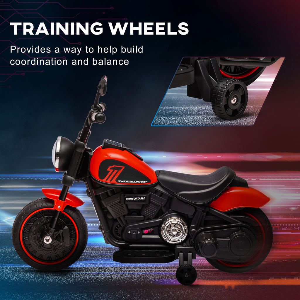 6v Electric Motorbike with Training Wheels, One-Button Start