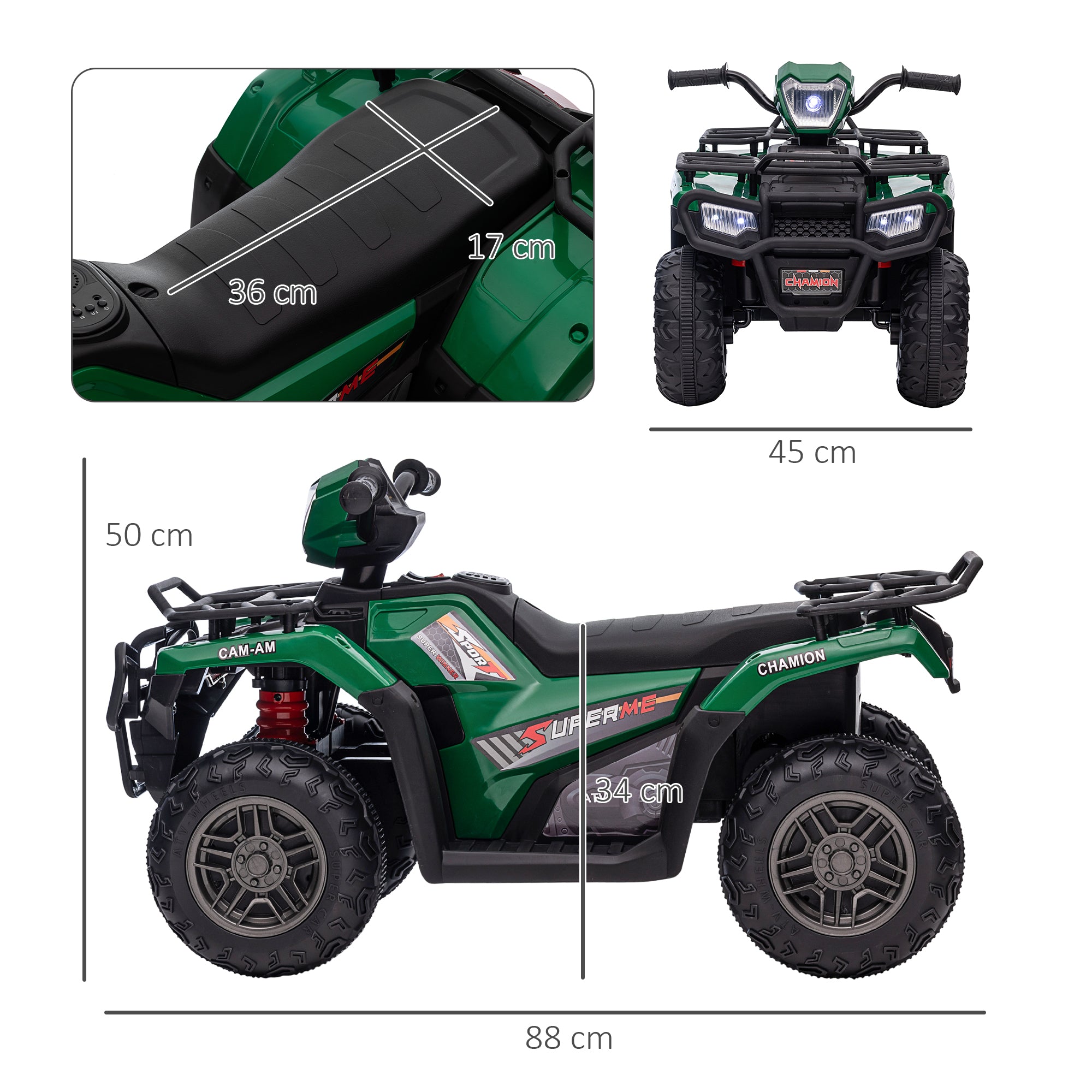 12V Kids Quad Bike with Forward, Reverse Functions, Ride-On ATV w/ Music, LED, Headlights, for Ages 3-5 Years