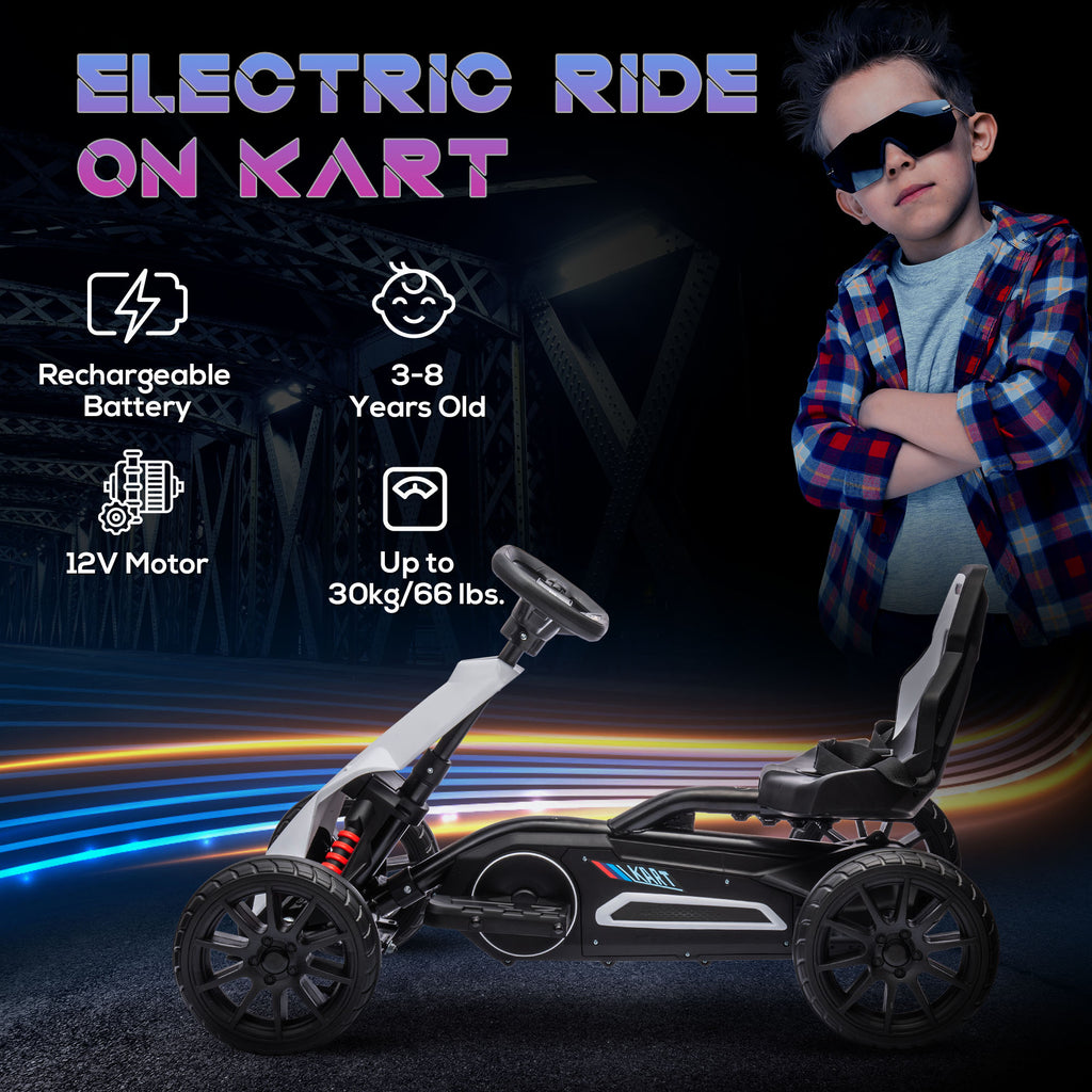 12V Electric Go-Kart for Kids, Ride-On Racing Go-Kart, with Forward and Reversing Functions, for Ages 3-8 Years