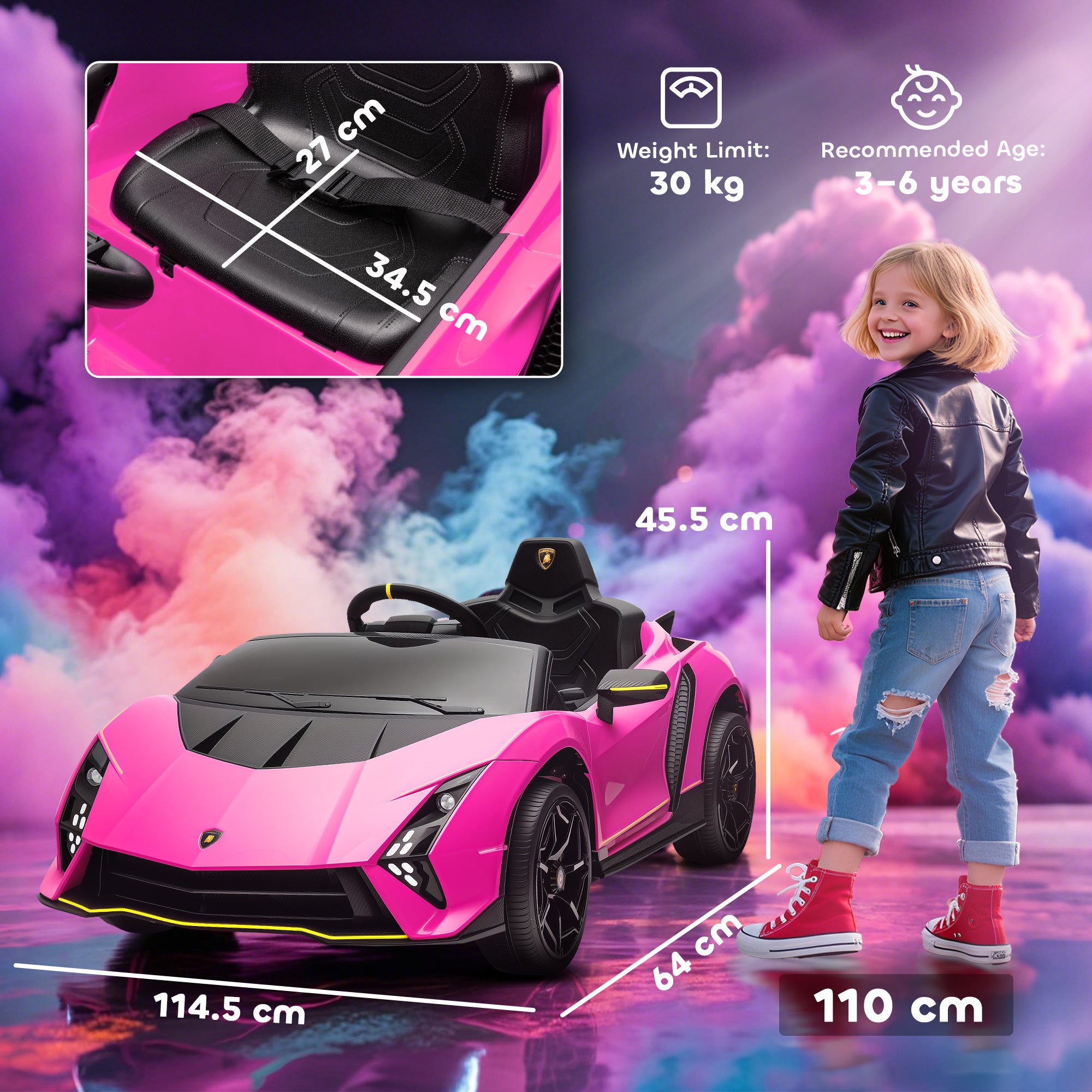 12V Lamborghini Autentica Licensed Kids Electric Car with Remote Control, 4 Suspension Wheels, Soft Start