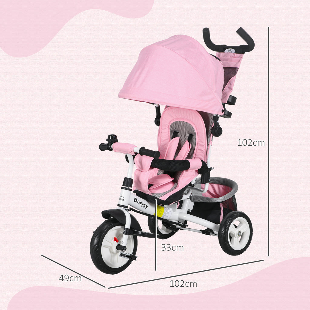 6 in 1 Kids Trike with Parent Handle, Canopy, 5-point Safety Belt, Storage, Footrest, Brake, for 1-5 Years