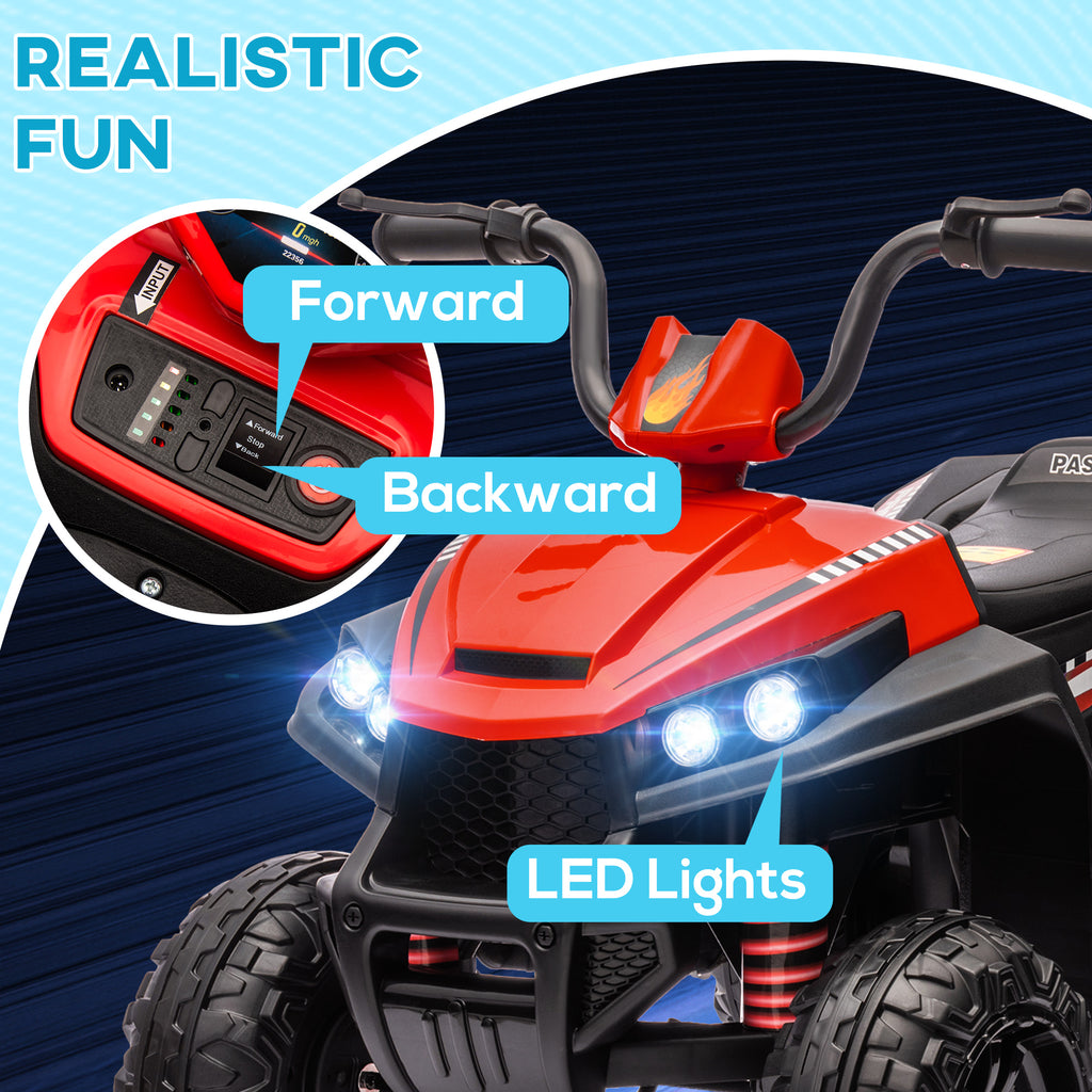 12V Kids Electric Quad Bike w/ Spring Suspension System, Forward, Backward, LED Light, Music, MP3, Red