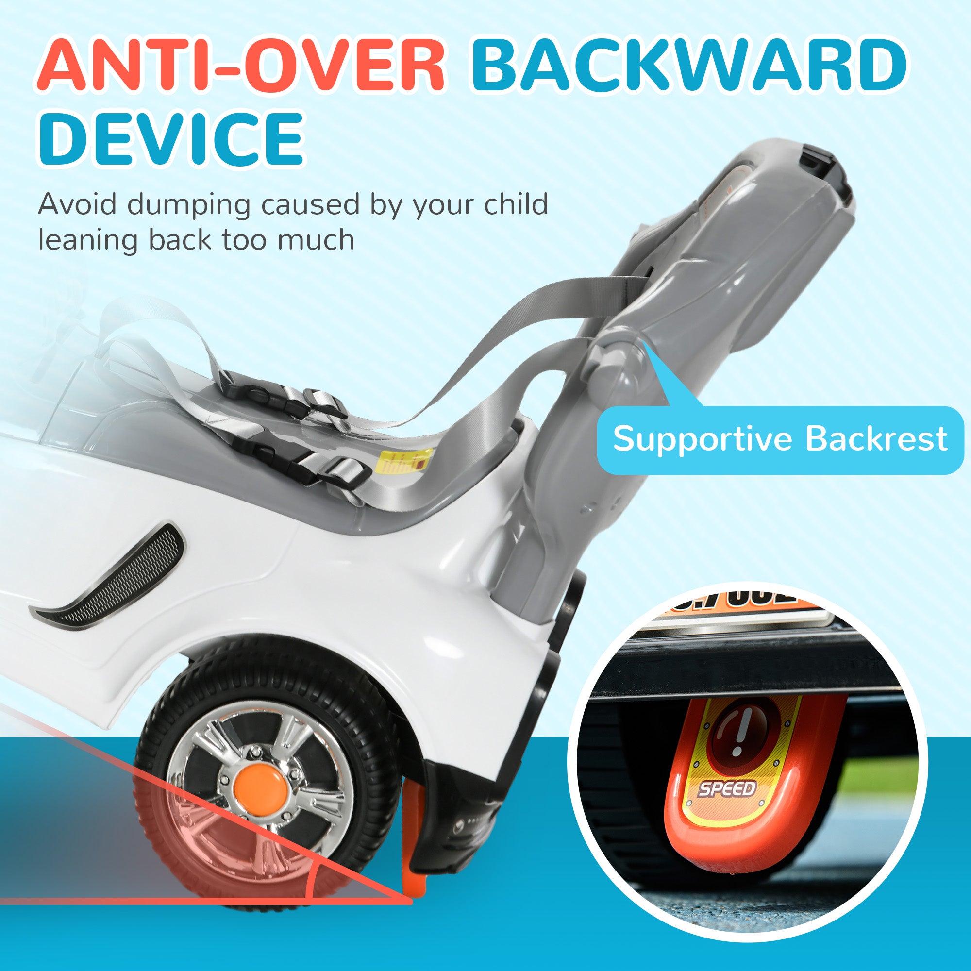 3 in 1 Ride on Push Car, Cartoon Robot Theme Foot to Floor Slider w/ Handle Light Music Horn, Storage