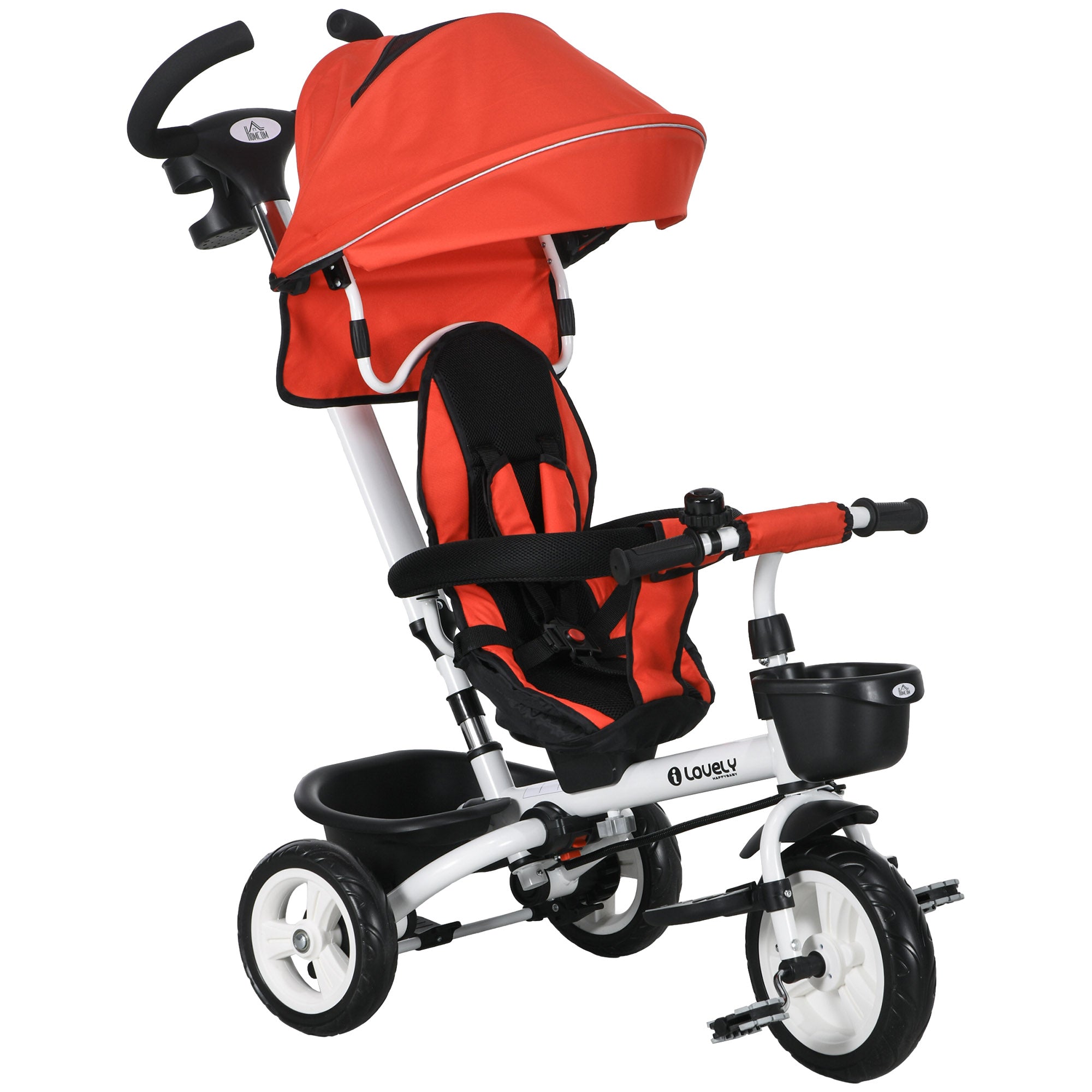 Metal Frame 6 in 1 Baby Push Tricycle with Parent Handle for 1-5 Years Old