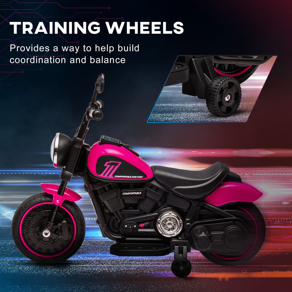 6v Electric Motorbike with Training Wheels, One-Button Start