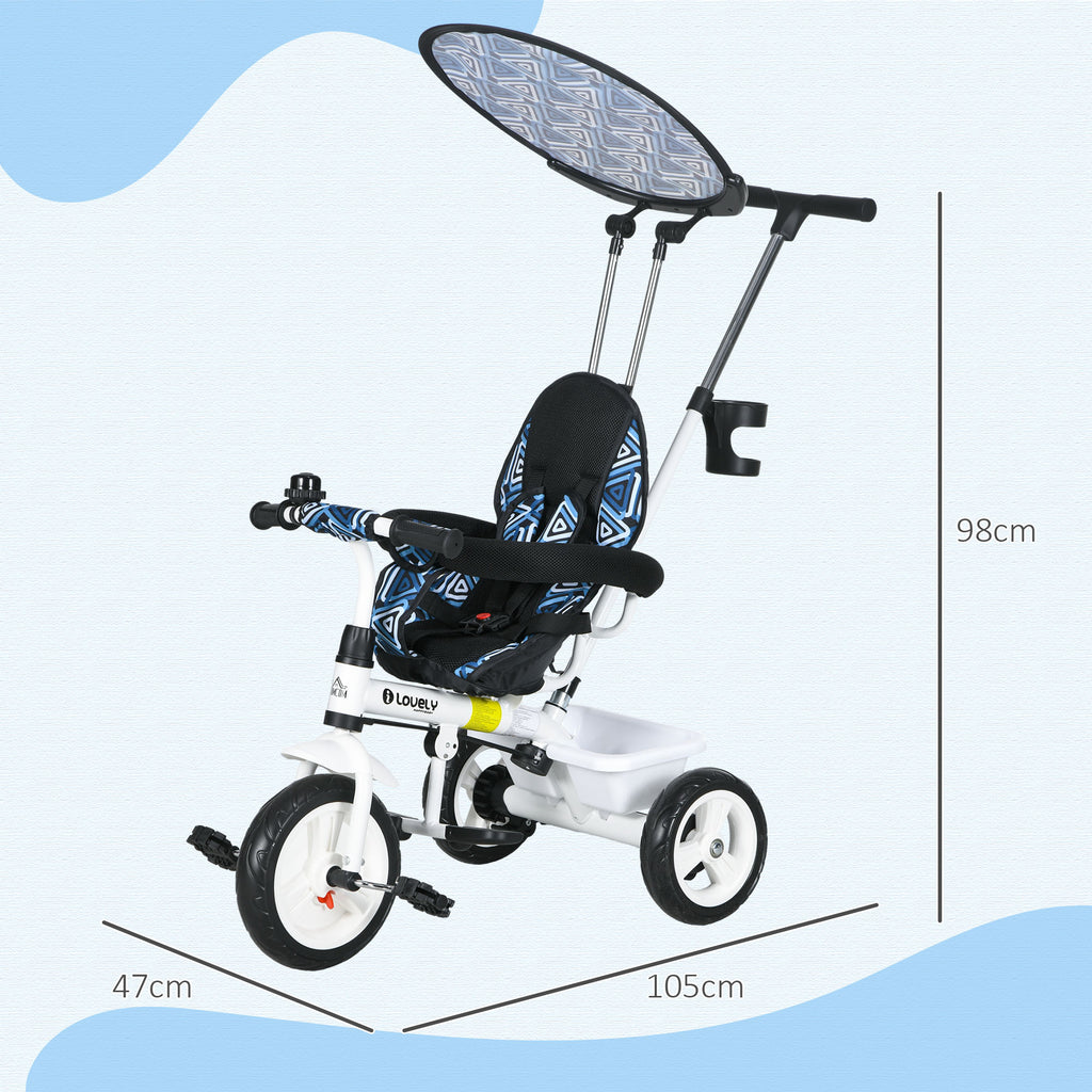 6 in 1 Tricycle for Kids with 5-point harness straps, Removable Canopy