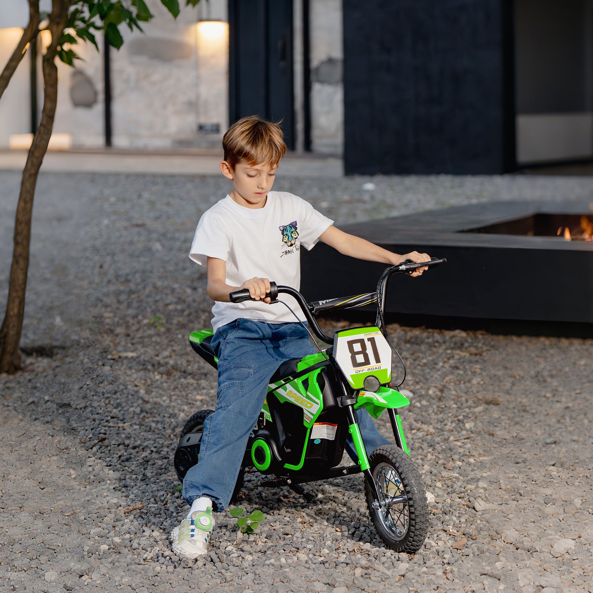 Kids Electric Motorbike, 24V Ride On Motorcycle with 3 Speeds and Rear Suspension, Dirt Bike for 8-12 Years Old