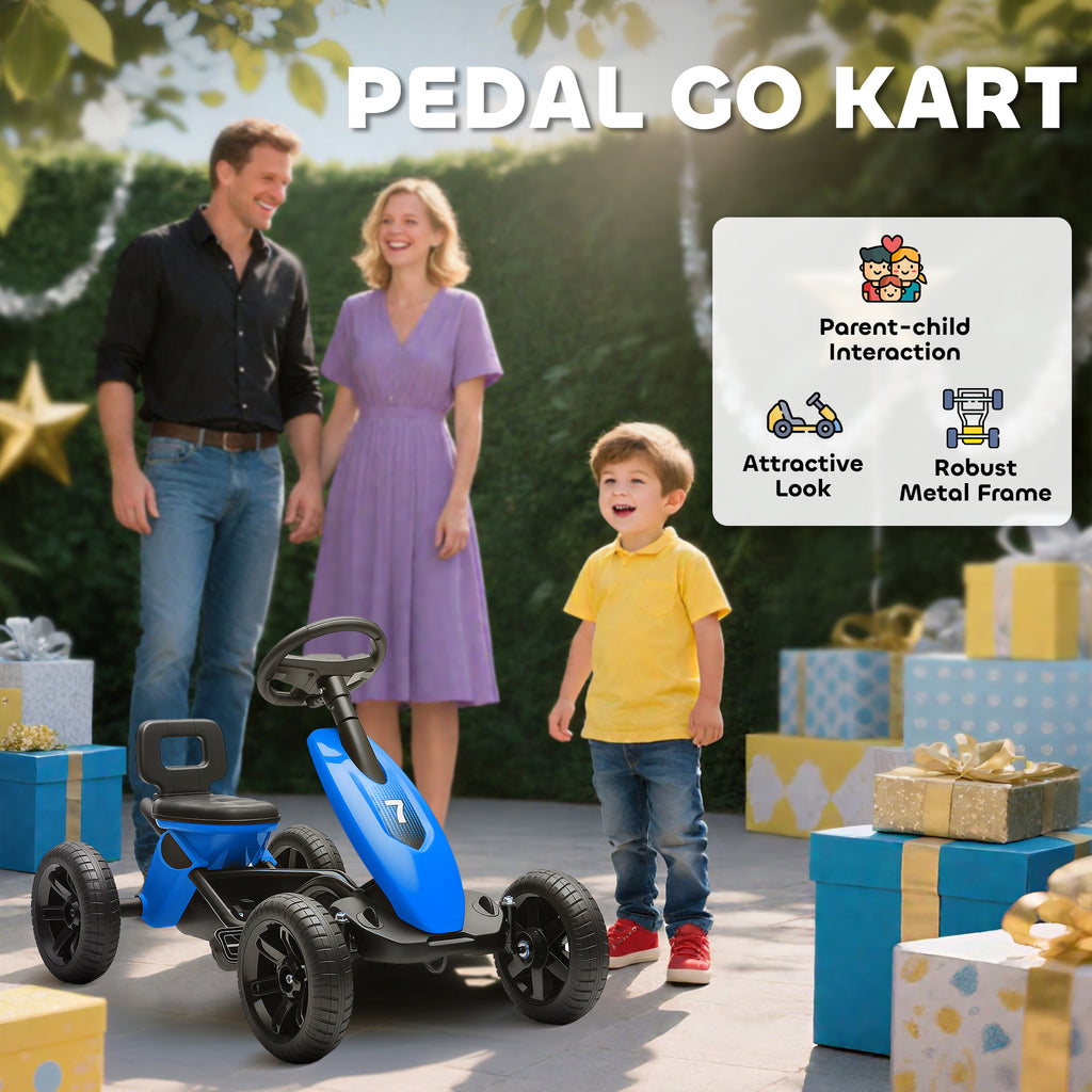 Pedal Go Kart for Kids 2-5 Years, with Silent EVA Wheels, Metal Frame