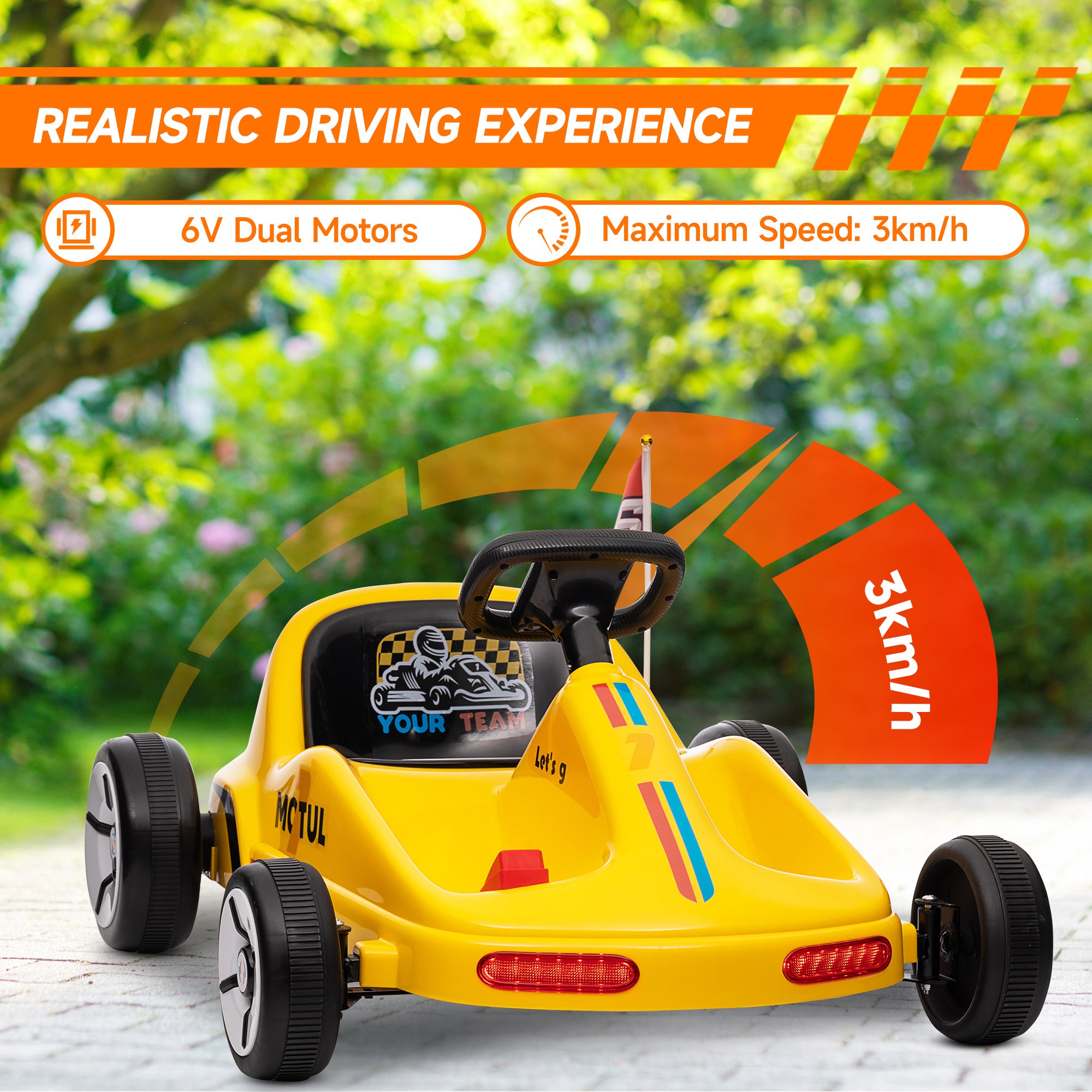 6V Electric Go Kart for Kids with Music, Light, Horn, for 3-5 Years