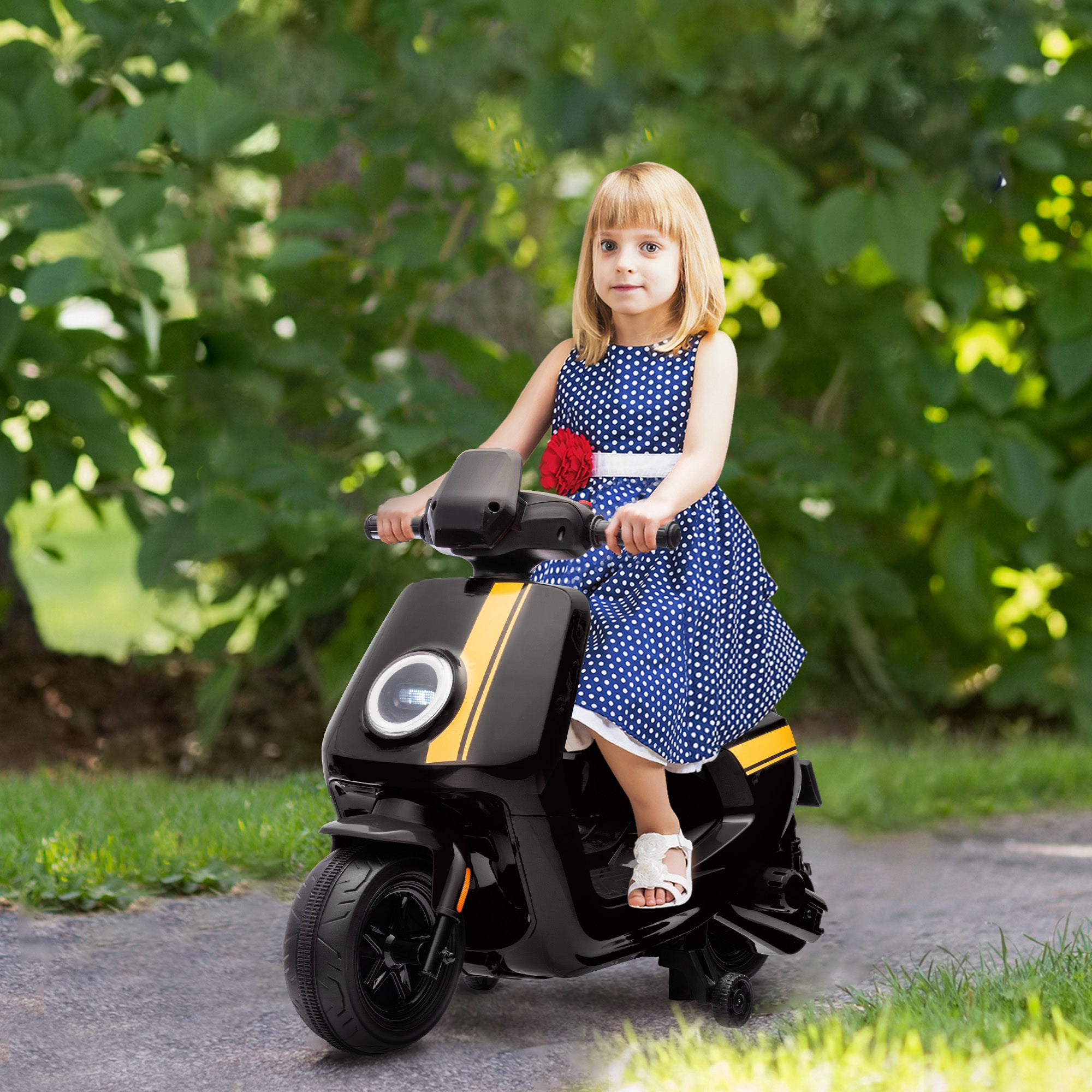 6V Ride on Motorbike, Kids Electric Motorbike w/ Headlights, Music, Training Wheels, for Ages 18-36 Months