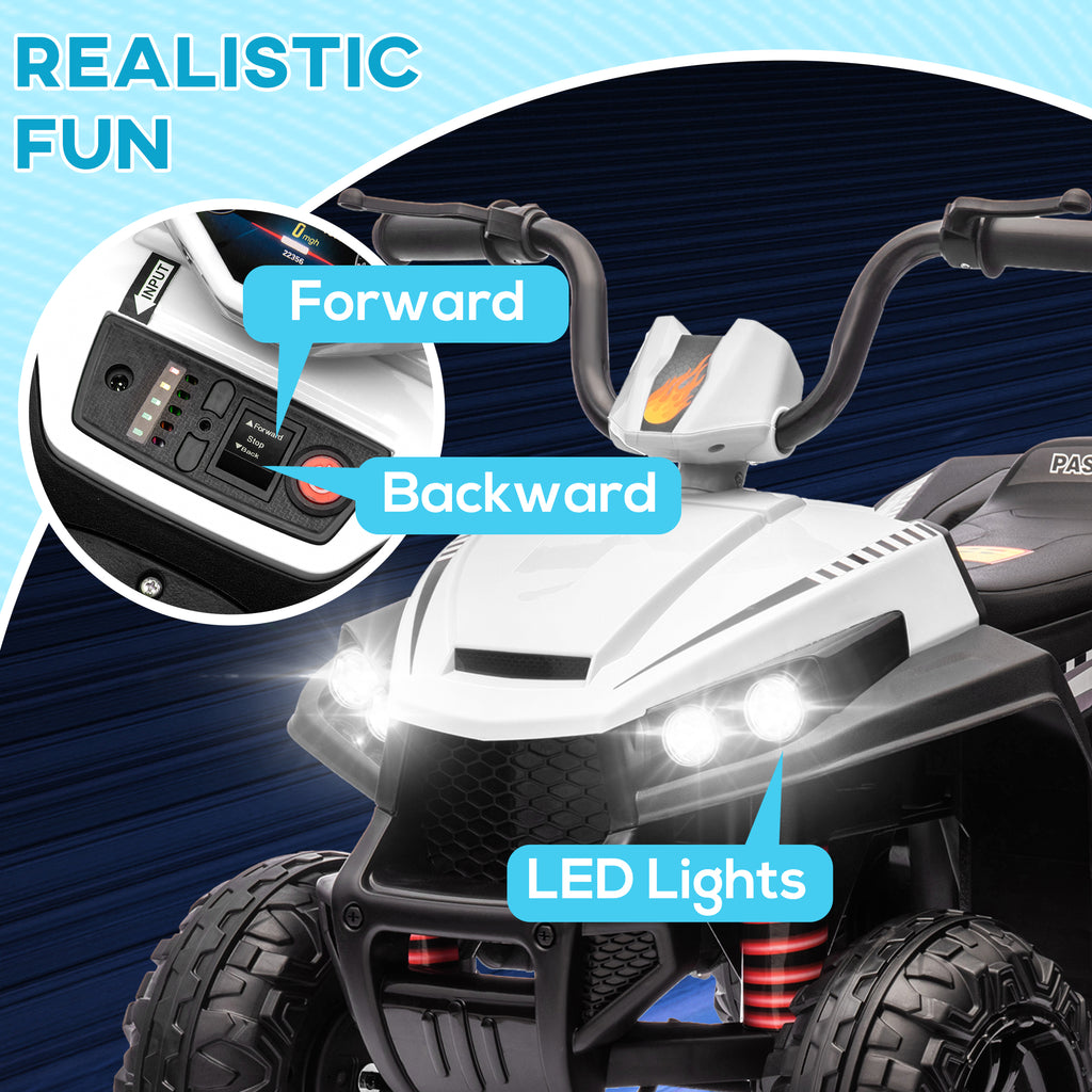 12V Kids Electric Quad Bike w/ Spring Suspension System, Forward, Backward, LED Light, Music, MP3, White
