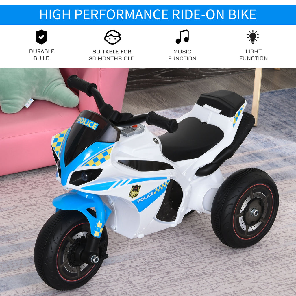 Kids Ride-On Police Bike 3-Wheel Vehicle w/ Music Lights Safe Seat Handlebars Toddler NO POWER Child Learning Fun Development 18-36 Months