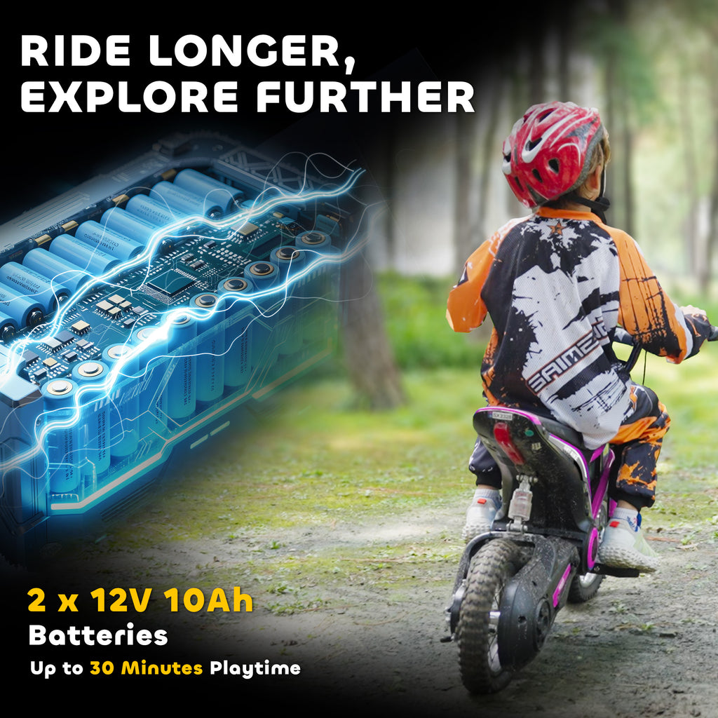 24V Electric Motorbike with Twist Grip Throttle, Music, Horn, 12" Pneumatic Tyres, 16km/h Max Speed