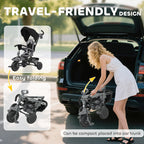 6 in 1 Foldable Kids Trike with Adjustable Parent Handle & Canopy for Ages 1-5, Black